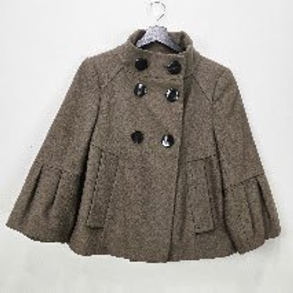 Zara Double Breasted Swing Peacoat M Brown Wool Blend Office Bell Sleeve